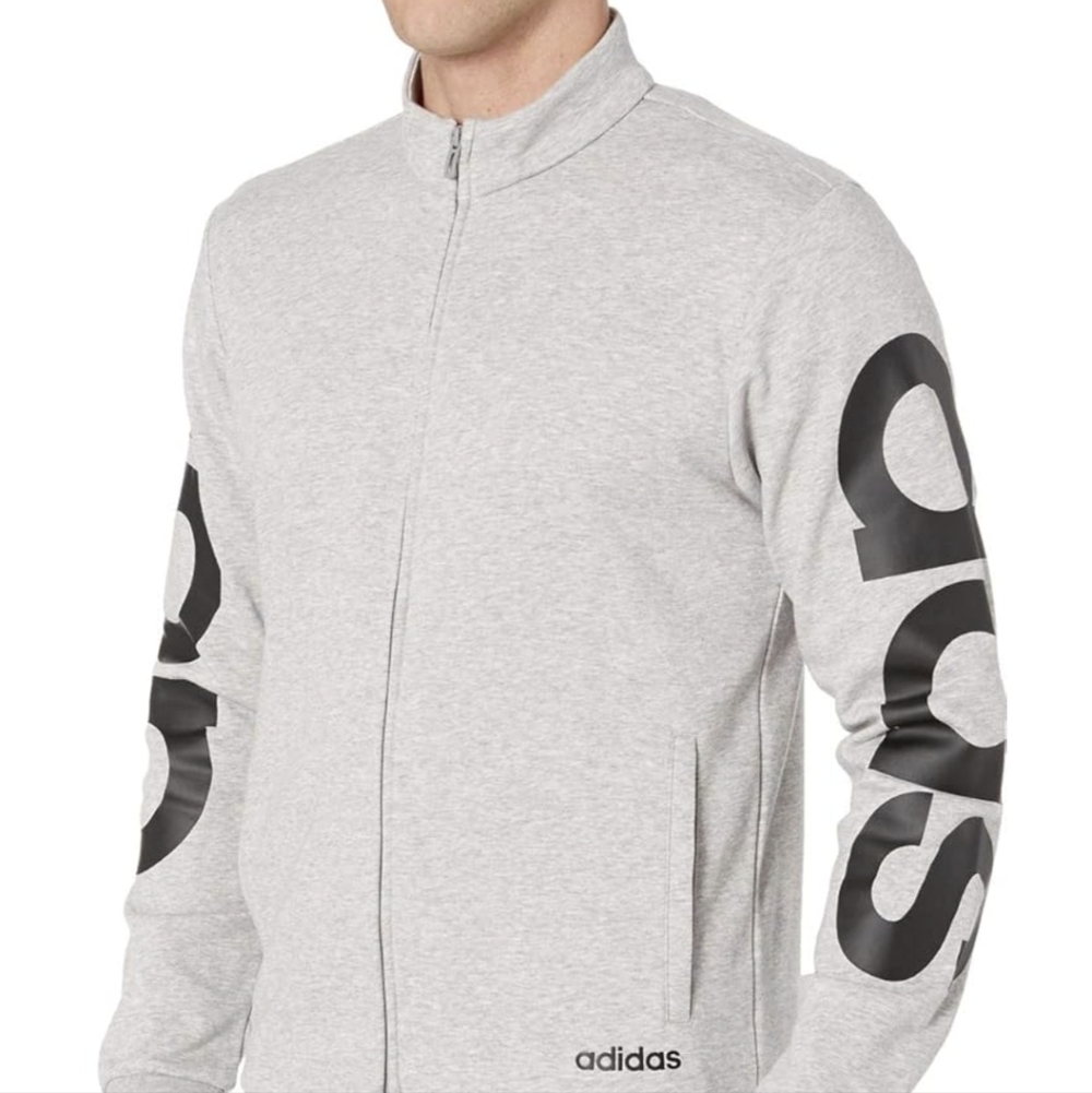 Adidas Essentials Gray  French TerryTrack Jacket Arm Spellouts